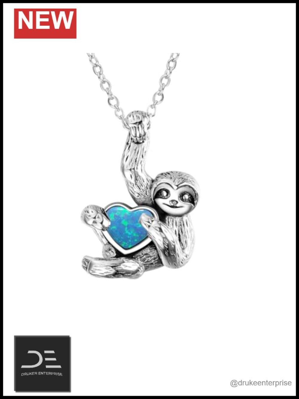 Sterling Silver Sloth Heart Pendant Necklace Handmade Jewelry Gift